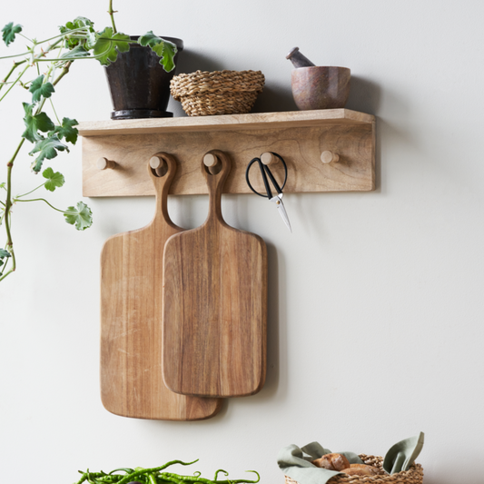 Mango Wood Shelf with Hooks