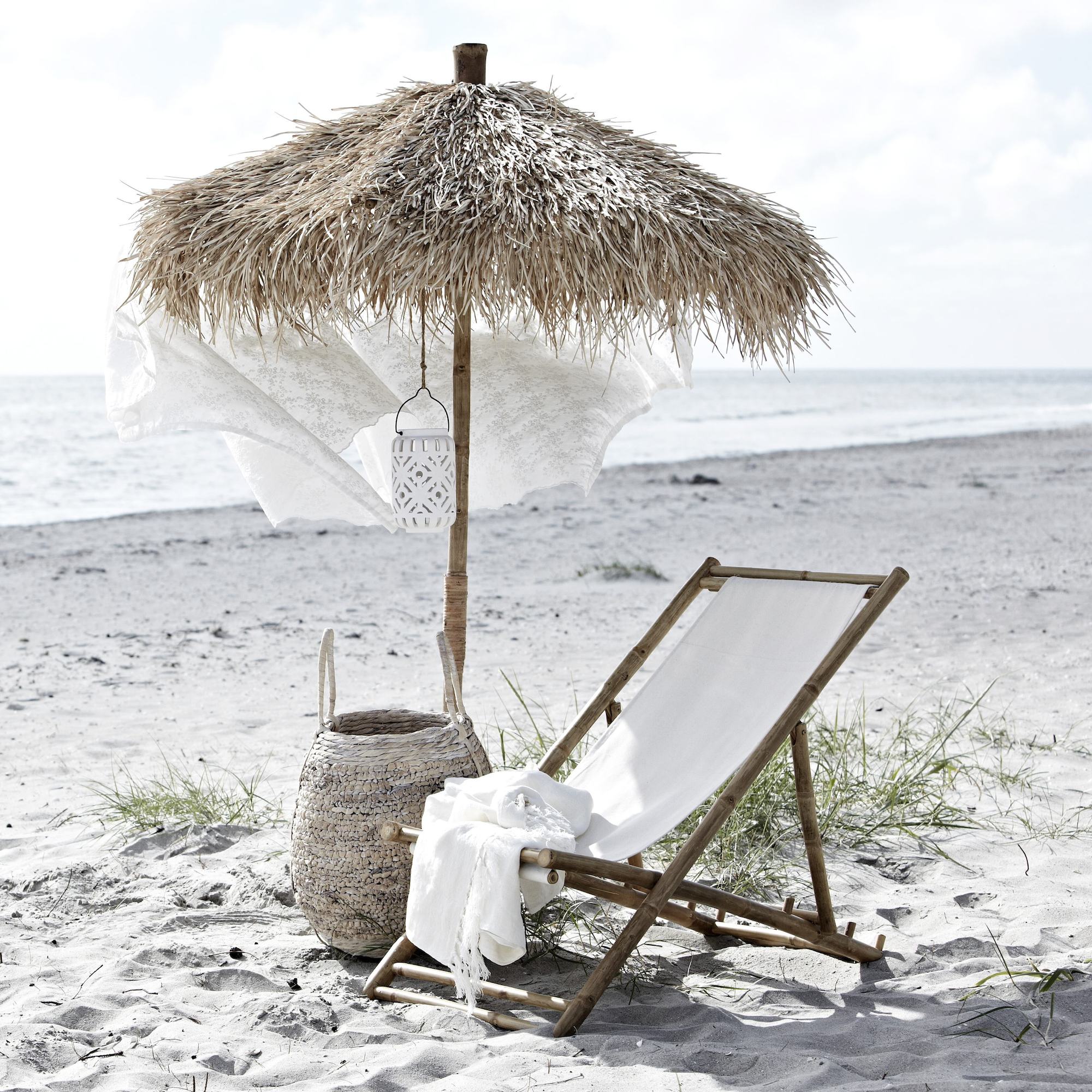 Boho Bamboo Parasol Design Vintage Raffia Beach Umbrella