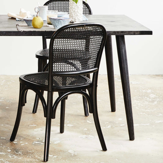 Set of 2 Black Cane Dining Chairs - Design Vintage