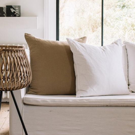 Large White Linen Cushion - Design Vintage