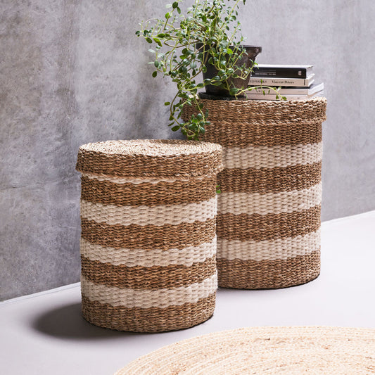 Natural Striped Storage Baskets - Design Vintage