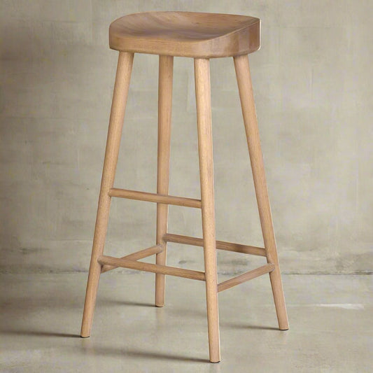 Solid Weathered Oak Bar Stool - Design Vintage