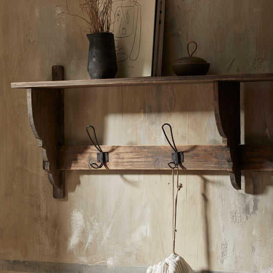 Reclaimed Shelf with Hooks - Design Vintage