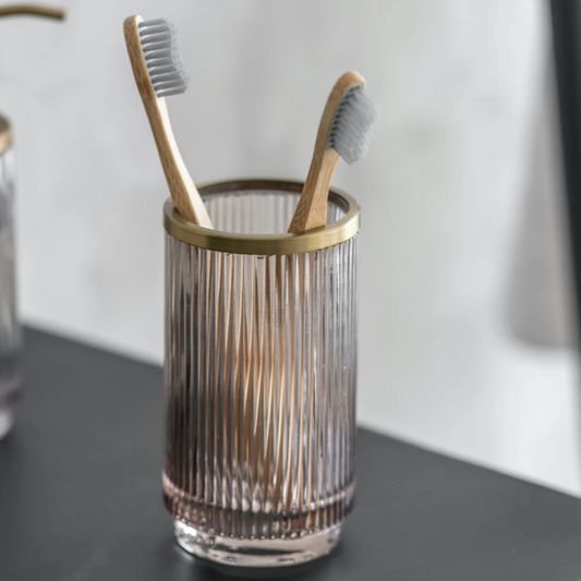 Brass + Glass Toothbrush Holder - Design Vintage