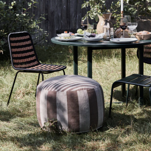 Mocha Stripe Outdoor Pouf