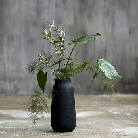 Tall Black Groove Vase