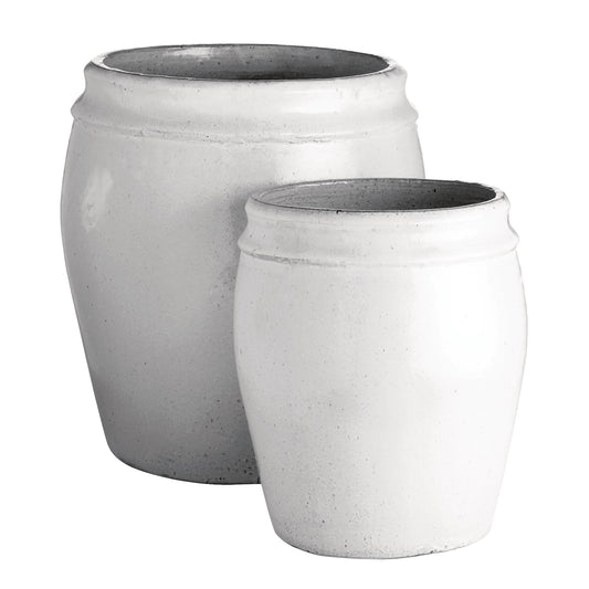 Set of XL White Glazed Planters - Design Vintage