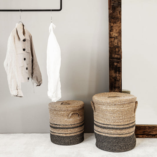 Striped Seagrass Laundry Baskets - Design Vintage